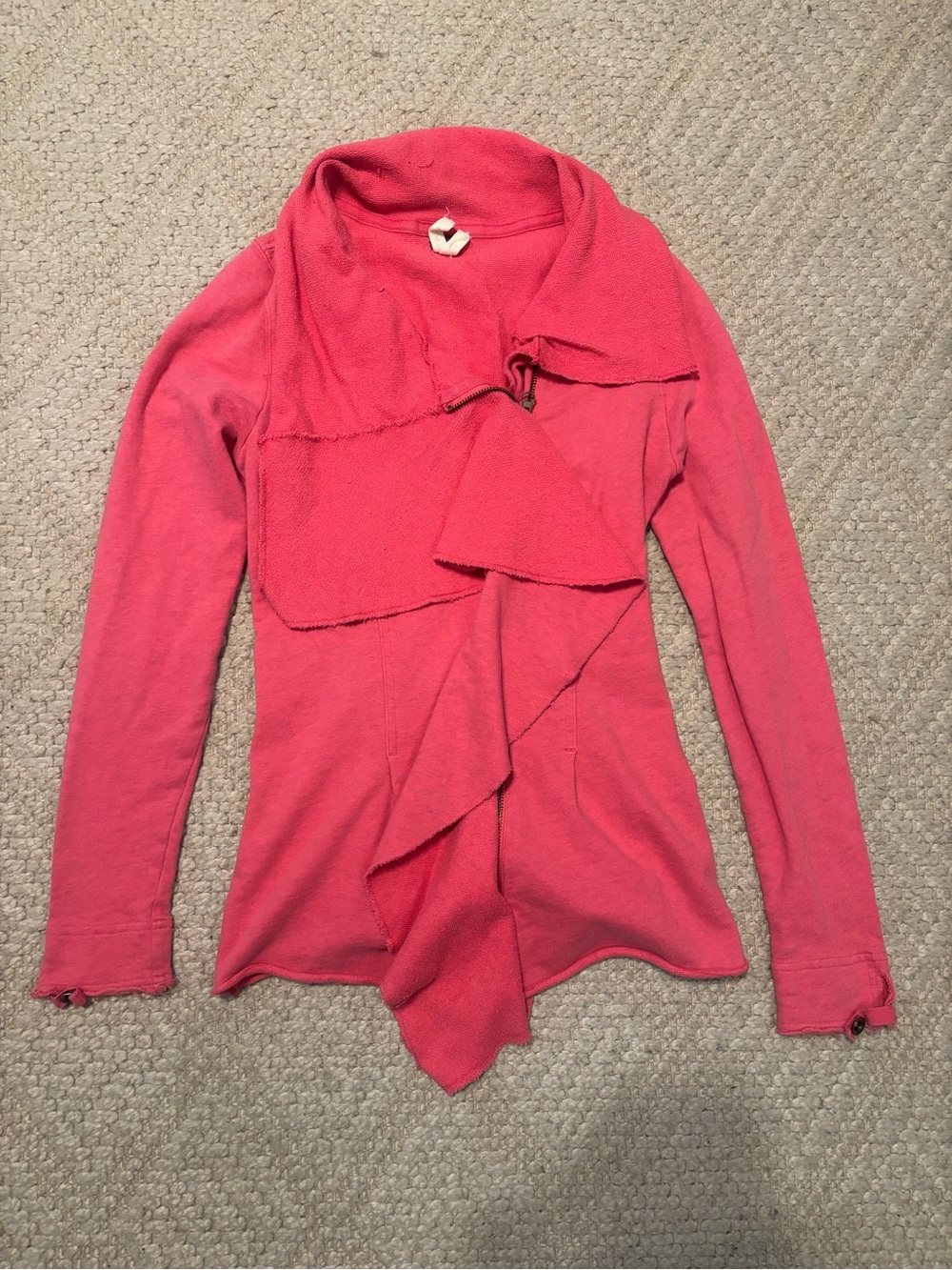 We The Free Coral-Pink Ruffle Drape Cardigan